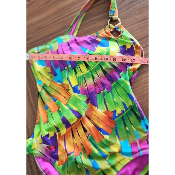 Trina Turk Polynesian Palms One-Piece Swimsuit One-Shoulder Size 6 Pre-Owned - Picture 10 of 11
